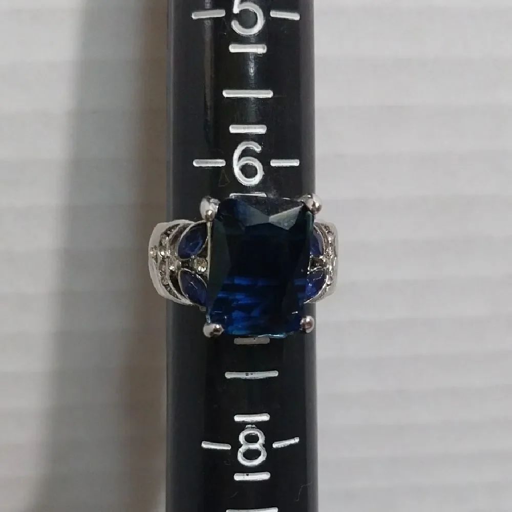 Elegant Silver and Blue Gemstone Ring.  It is about a size 7.